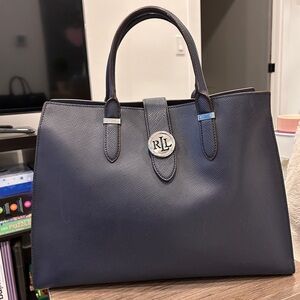 Lauren Ralph Lauren Large Navy Saffiano Tote Work Bag